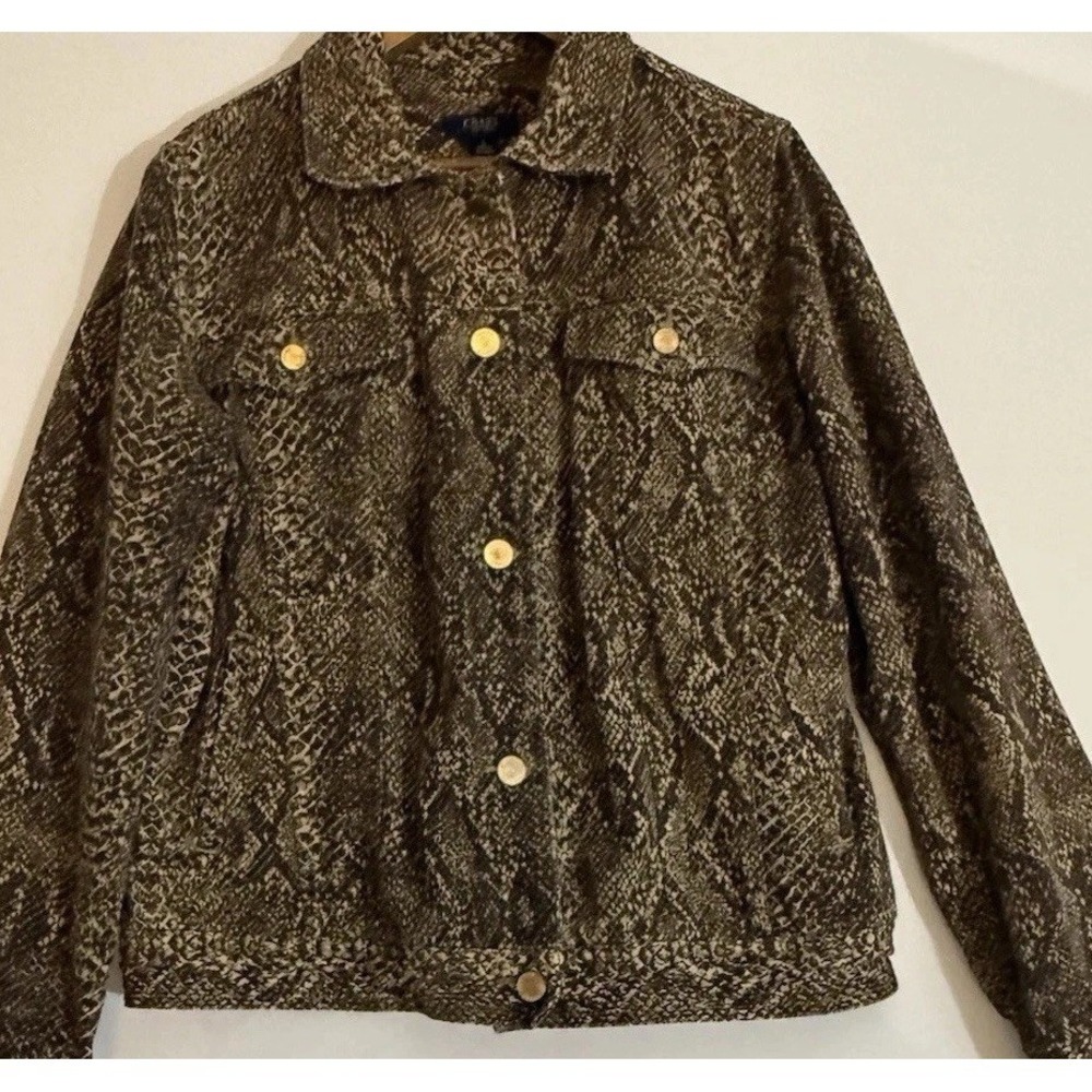 Y2K Style Snakeskin Print Denim Jacket Women's Large Stretch Trucker Jacket
